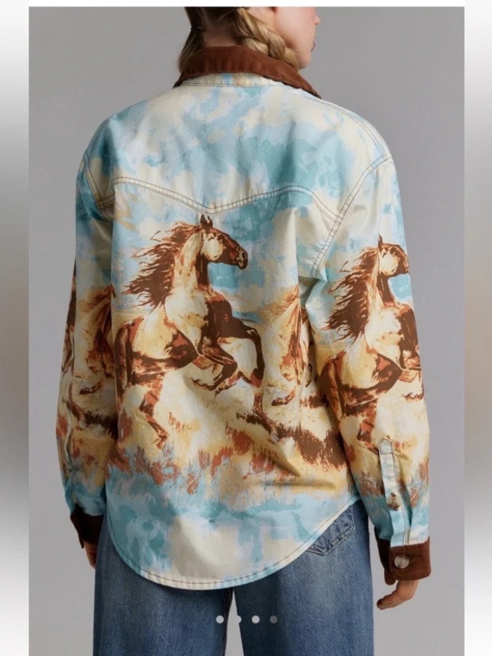 BDG Blue and Brown Western Button Up Shirt New With Tags SZ M